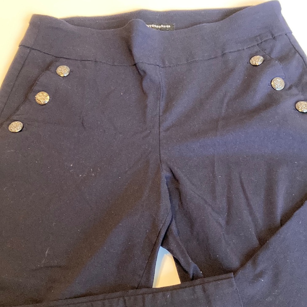 Navy Button-Accent Pants